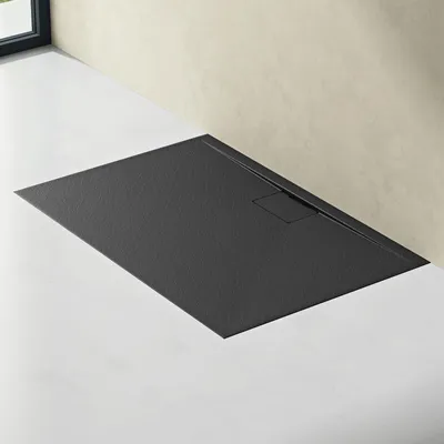 Image de doporro Receveur de Douche Bac à Douche Ultra Plat en Solid Surface Gris Noir Mat Geoma07 70x120x3cm