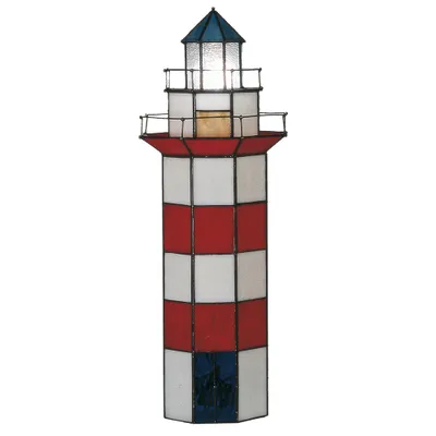 Obrázek produktu pro LumiLamp 5LL-1166 Tiffanyho stolní lampa Maják 21x56 cm červené bílé sklo šestiúhelník