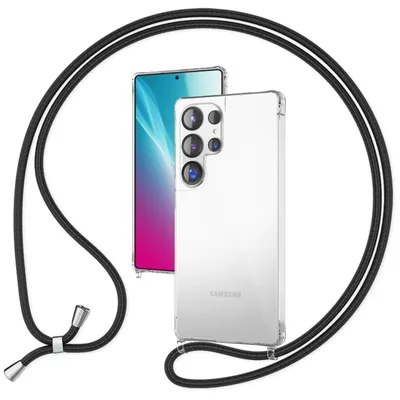 Produktbild von NALIA Handykette für Samsung Galaxy S25 Ultra – Transparentes Hybrid-Case & Band – HANGIT PRO (Umhängehülle) – Marke aus Berlin – Mitternacht Schwarz