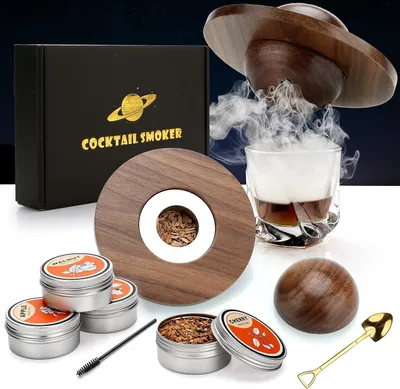 Productafbeelding van Cocktail Smoker Kit met 4 houtsnips - Ouderwetse whiskyrokerset - Whiskyroker voor drankjes - Cocktails - Wijn - Bourbon