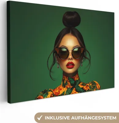 Produktbild von Leinwand Bilder 90x60 cm - Frauen, Abstrakt - Modern - Grün, Wandbilder, Wanddeko Wohnzimmer, Bild