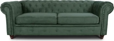 Produktbild von Sofa Chesterfield Asti 3-Sitzer, Couchgarnitur 3-er, Sofagarnitur, Couch mit Holzfüße, Polstersofa - Glamour Design (Grün (Capri 74))