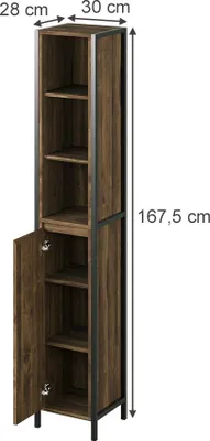 Image de Meuble salle de bain Vicco Naola Chêne/noir 30x167.5cm avec 3 compartiments ouverts et 3 compartiments fermés, Model 56465