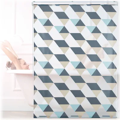 Produktbild von Relaxdays Duschrollo, 120x240 cm, Dreieck Muster, Seilzug, flexible Montage, Duschvorhang für Badewanne & Fenster, bunt