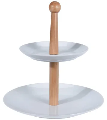 Produktbild von Excellent Houseware Etagere Etagenständer Servierplatte aus Porzellan Holz für Kekse Kuchen Obst 2-stöckig