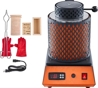Produktbild von SucceBuy Digitaler Goldschmelzofen mit 5 kg Keramiktiegel, elektrischer Schmelzofen 1500 W max. 1150 ℃, Metallschmelzgerät für Schmuckherstellung, Metallbarren und Metallteile, Schwarz