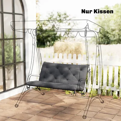 Produktbild von Bankauflage wasserabweisend, Sitzkissen Rückenkissen Polyester, Dunkelgrau | 100x98x8 cm | 6 Bänder | Gartenbank Hollywoodschaukel