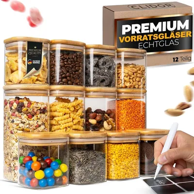 Produktbild von CLIDOR 12x eckig Vorratsgläser Glasbehälter mit Deckel