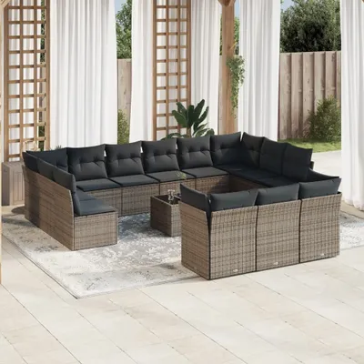 Produktbild von 14-tlg. Garten-Sofagarnitur mit Kissen Grau Poly Rattan 3250299