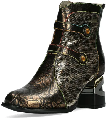Produktbild von Laura Vita Damen Stiefelette mit Leopardenmuster Pailletten und Strass Orlyo 07, Größe:39 EU, Farbe:Braun