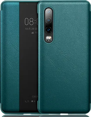 Image de Huawei P30 Case, Slim Business Smart View Smart Wake up/Sleep Leather Cover Protective Cover pour Huawei P30 Green