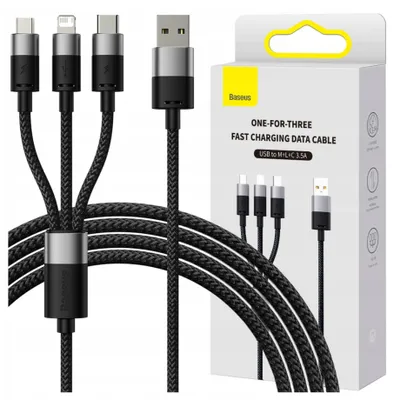 Image de Câble Usb 3W1 Baseus Starspeed, Usb-C + Micro Usb + Lightning, 3.5A, 1.2M (Czarny)