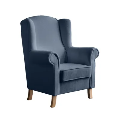 Produktbild von Ohrensessel LEONARDO Relax Sessel für Wohnzimmer, Polstersessel, Bouckle Dunkelblau, Holzbeine Buche