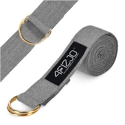 Produktbild von 4FIZJO Yogagurt mit D-Ring-Verschluss, 300x4x0,2 cm, 100% Baumwolle, Grau