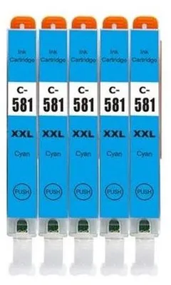 Image de 5 x cartouche d'encre compatible avec Canon CLI-581 C XXL Cyan avec puces et indicateur de niveau de remplissage