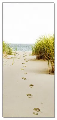 Produktbild von Wallario selbstklebende Türtapete 93 x 205 cm - Spuren im Sand- Fußspuren durch die Düne zum Meer - Abwischbar, rückstandsfrei zu entfernen