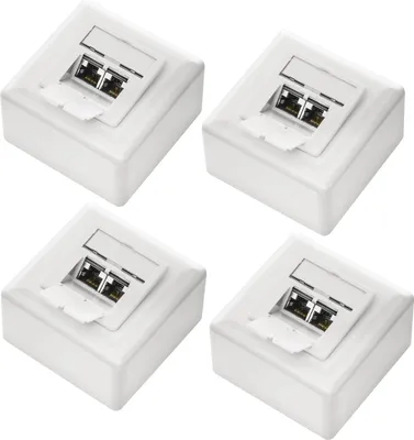 Produktbild von deleyCON 4x CAT 6a Universal Netzwerkdose - 2x RJ45 Port - Geschirmt - Aufputz oder Unterputz - 10 Gigabit Ethernet Netzwerk - EIA/TIA 568A&B - Weiß