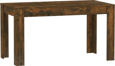 A wooden dining table with a dark wood grain.