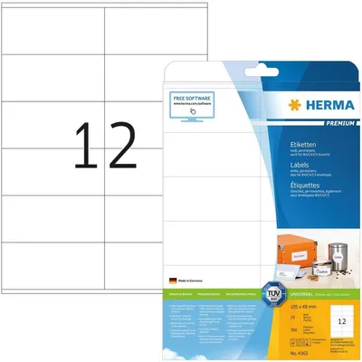 Produktbild von Etiketten Premium A4, weiß 105x48 mm Papier matt 300 St.