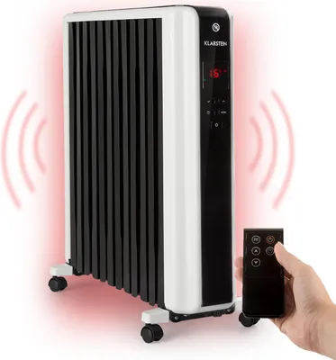 Image de Klarstein Radiateur Electrique Mobile, Radiateur à Bain d'Huile à Faible Consommation d'Energie et Silencieux, 2.5kw, Chauffage Electrique avec Thermostat, Télécommande, Chauffage d'Appoint Portable