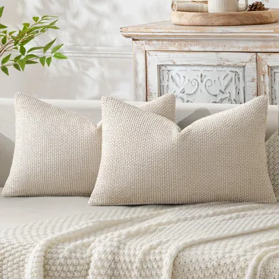 Produktbild von Set aus 2 Kissenbezügen 40x60 cm, beige Chenille, Sofakissen, Dekokissen, Kissenbezüge mit elegantem Design für Bett, Sofa und Wohnzimmer.