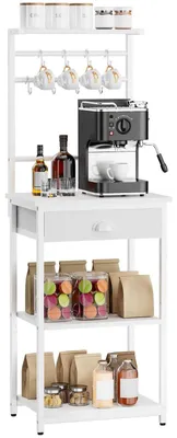 Productafbeelding van Keukenrek Staand - Bakrek/Koffieorganizer - 5 Planken - 8 Haken - Stalen Frame - 43 x 33 x 134,5 cm