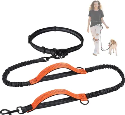 Produktbild von Reflexhalsband für mittel- und große Hunde - zogbare Riemen mit doppeltem Griff - Hundehalsband
