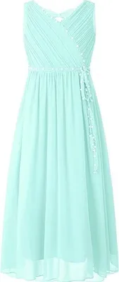 Produktbild von Mädchen Prinzessin Abendkleid Gr. 176 Cm Festlich Lang Blumenmädchenkleid Hochzeit Perlen Schleife Chiffonkleid