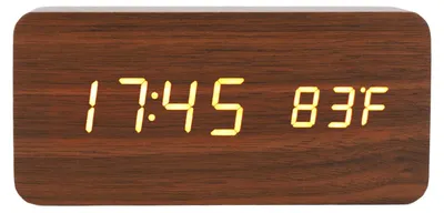 Hölzerne Digitaluhr mit LED, Temperatur & Feuchte, 3 Helligkeiten