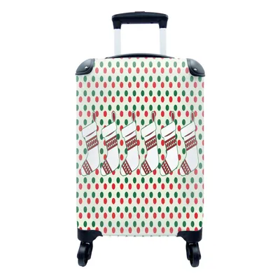 Produktbild von MuchoWow® Koffer Handgepäck Trolley Rollkoffer Kleine Reisekoffer mit 4 Rollen - Weihnachten - Muster - Vintage - Cabin Size < 55x40x23 cm & 55x40x20 cm - Fotokoffer - Kabinenkoffer - Boardgepäck - Reise-Box - Reisekoffer - Reisegepäck - Koffer mit Bild - Trolley für Kinder