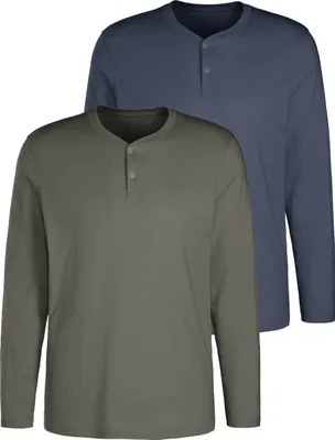 Produktbild von H.I.S. Langarmshirt - Henleyshirt langarm 2 -teilig khaki / blau Größe XL