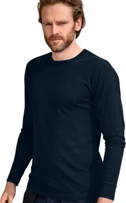 Produktbild von Strapazierfähiges Herren-T-Shirt mit langen Ärmeln, 100% Baumwolle, unbedruckt, einfarbig, 160 g/m2, Farbe dunkelblau, Größe S
