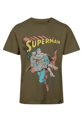 Produktbild von Recovered T-Shirt Superman Comic Graphic mit coolem Superman-Print im Comic-Stil Khaki S