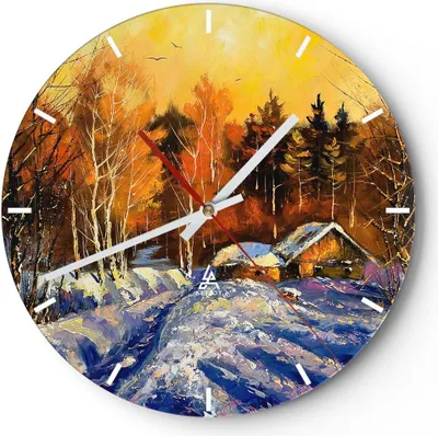 Produktbild von Wanduhr - Rund - Glasuhr - Winter Wald Wiese - 40x40cm - Schleichendes Uhrwerk - Lautlos - zum Aufhängen bereit - Dekoration Modern - Wanddekoration aus Glas - C3AR40x40-3535