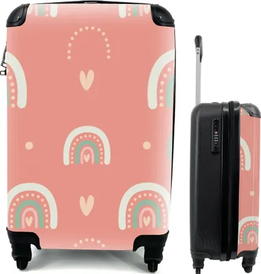 Produktbild von MuchoWow® MuchoWow® Koffer Handgepäck Trolley Rollkoffer Kleine Reisekoffer mit 4 Rollen - Mädchen - Regenbogen - Herzen - Muster - Mädchen - Rosa - Kinder - Kind - Cabin Size < 55x40x23 cm & 55x40x20