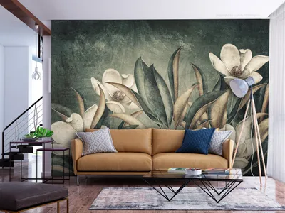 Produktbild von Vlies Fototapete tropische Natur 400x280 cm Tapeten Wandtapete XXL Blumen Pflanzenmotiv Betonoptik grau b-C-10176-a-c