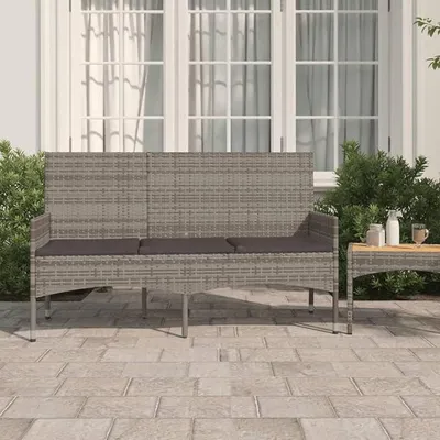 Produktbild von Gartenbank 3-Sitzer mit Kissen, Sitzbank Garten, Sitzbank Outdoor, Balkon Bank, Parkbank, Balkonbank, Grau Poly Rattan
