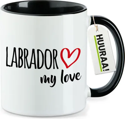 Produktbild von Huuraa Kaffeetasse Labrador my love 330ml Schwarz Keramik Kaffeebecher Geschenkidee