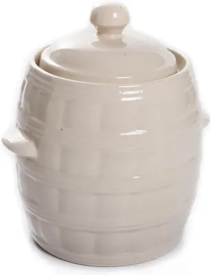 Produktbild von BirnePower Gärtopf 8L - Sauerkrauttopf, Gurkentopf, Steingut Creme, Einlegetopf Wasserrinne, Deckel Keramikfass, Tontopf, Einmachtopf