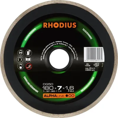 Zdjęcie produktu dla Diamentowa tarcza tnąca Rhodius DG50 do płytek Ø 180 mm otwór 30 mm