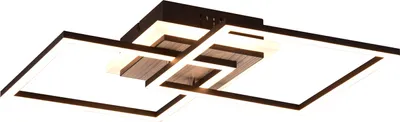 Image de Plafonnier LED GIRO 25 W, de 2 700 à 6 000 K, 3 000 lm, métal, bois clair et noir, dimensions : 8 x 57,5 x 35,5 cm, IP20, RL