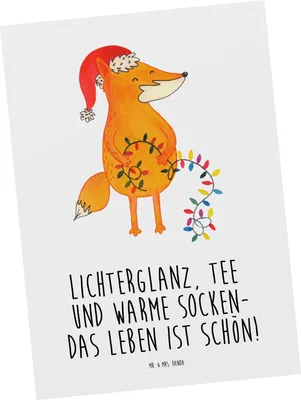 Produktbild von Mr. & Mrs. Panda Postkarte Fuchs Weihnachten - Weiß - Geschenk, Nikolaus, Ansichtskarte, bildkarte, Winter, Füchse, Postkarten, Heiligabend, Grußkarte, Weihnachtsmann