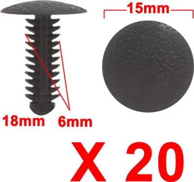 Image de 20pcs 6mm 0.24pouce Diamètre trou Garniture porte voiture Rivets plastique noir fixation aile