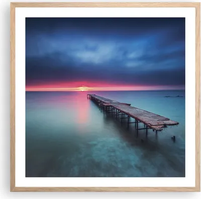Produktbild von Gerahmtes Poster - Rahmen in heller Eiche - Brücke Meer Landschaft - 60x60 cm - Wand Bild - Wanddeko - Wandbilder - Kunstposter - Wandposter - Bilderrahmen - Bilder - Kunstdruck - P2NAC60x60-4955