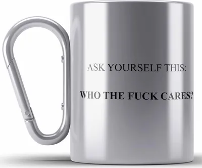 Produktbild von Trendation - Lustige Edelstahl Tasse Karabiner mit Spruch für Frauen Männer Arbeit Büro Lustig Edelstahl Tasse Karabinern Becher mit Sprüchen Kollegin Geschenk Sarkasmus Who Cares (Silber)