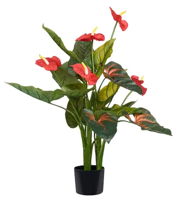 Produktbild von BELIANI Kunstpflanze Grün u. Rot Kunststoff 95 cm Flamingoblume Künstliche Pflanze Zimmerpflanze im Topf für Badezimmer Wohnzimmer Schlafzimmer Indoor