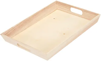Rechteckiges Holz-Tablett, Beige, 25 x 35 x 4,5 cm
