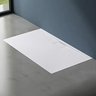 Produktbild von doporro Duschtasse Duschwanne 90x140x3 flach Mineralguss in Weiß inkl. Ablaufgarnitur AL06 DIN-Anschlüsse für bodenebene Montage geeignet Geoma07