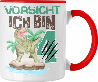 Produktbild von Trendation - Vorsicht Ich Bin 4 Geschenk 4er Geburtstag Geschenkidee Jungs Dinosaurier Tasse Becher T-rex (Rot)