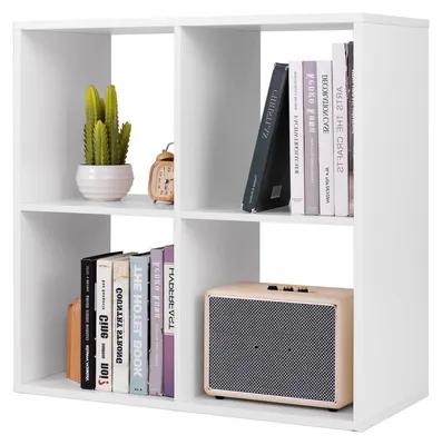 Immagine prodotto di Libreria bianca con 4 ripiani, dimensioni 69,5 x 33 x 69,5 cm, realizzata in legno